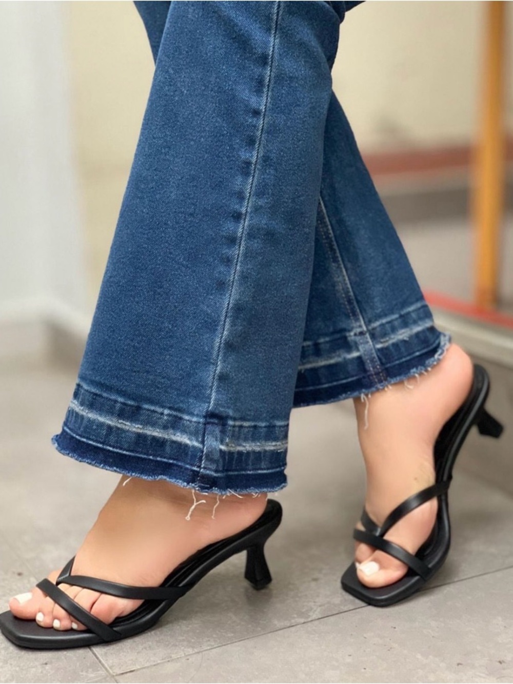 Black Strappy Kitten-Heel Sandals - Women